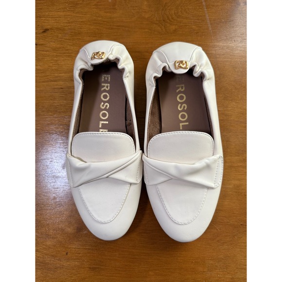 AEROSOLES Shoes - Aerosoles Womens Cream Leather Twisted Knot Elastic Heel Loafers Flats Size 7